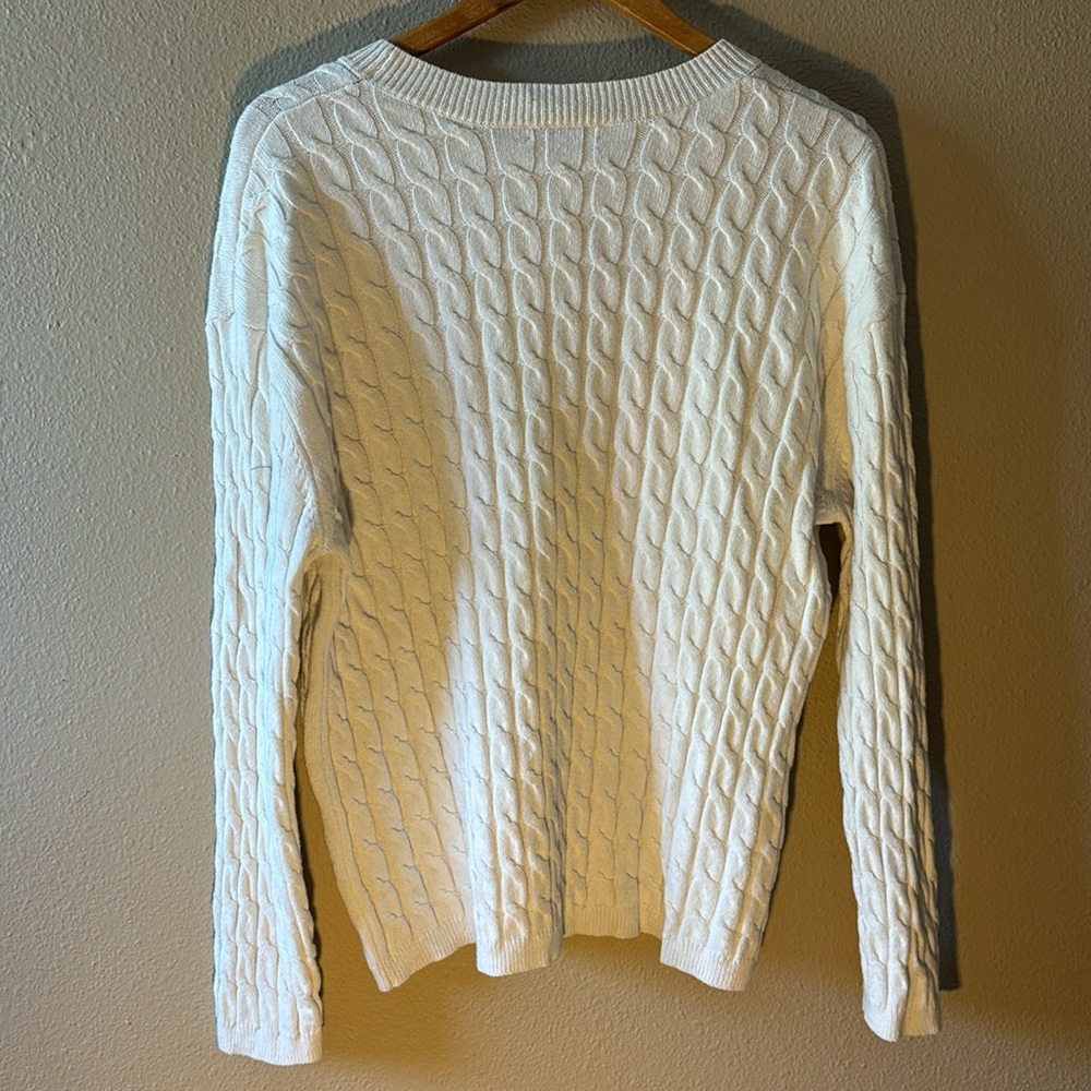 Nordstrom Cable Knit Crew Neck Sweater XL Off-White Merino Wool Blend Long Slv - Picture 5 of 8